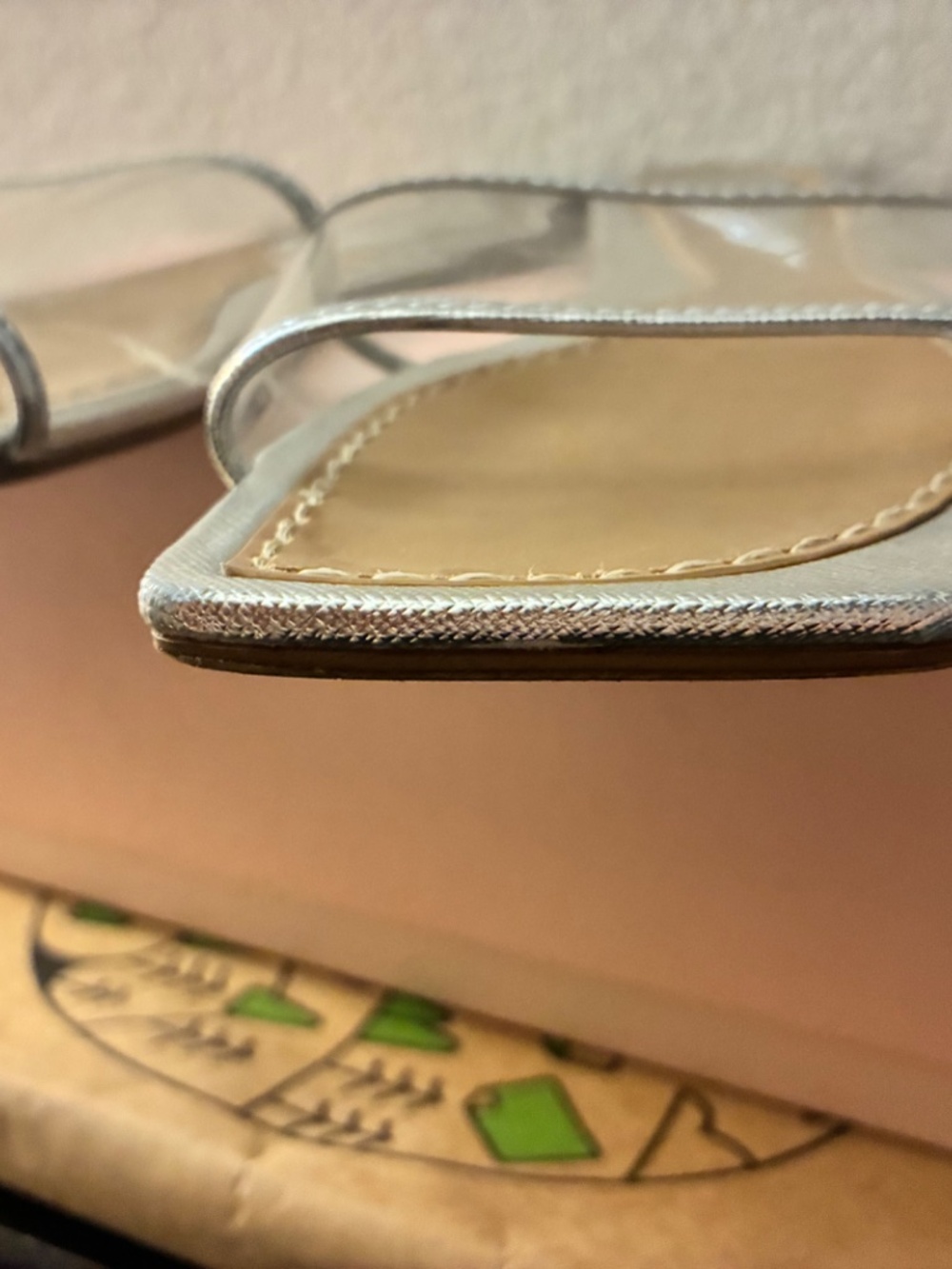 Zara Vinyl Flat Slide Sandals - Silver/Tan Clear Square Toe Mules Size 39 - Picture 5 of 6